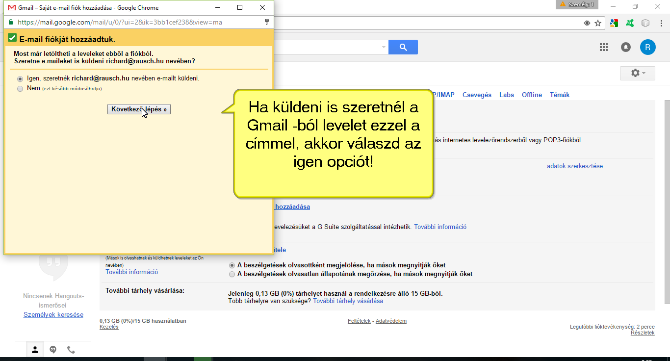 Saját email címről küldés Gmail
